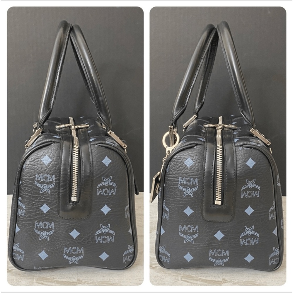 MCM Black Visetos Boston Bag 25cm – Rare Blue Logo Accents Excellent Condition! - Picture 7 of 10